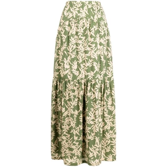 BA&SH Tally Botanical-print High-rise Woven Maxi Skirt in Green Size 0 | XS - Picture 6 of 13